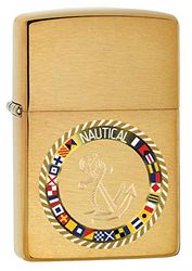 Zippo - Nautische vlaggen Ontwerp - Kleurenafbeelding/Auto gegraveerd, Geborsteld Messing - Winddicht Aansteker, navulbaar, in geschenkdoos