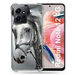 Cokitec Cover rinforzata in vetro temperato per Xiaomi Redmi Note 12 4G Animal Cavallo Bianco