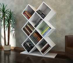 Nowoczesna biała półka na książki, 90 cm x 129 cm x 19,5 cm, 100% pokryta melaminą, grubość 18 mm, Wall-Mountable, skandynawski design, idealna do domu i szkoły