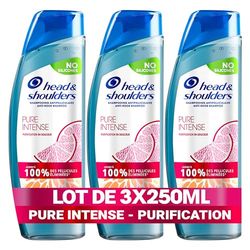 Head & Shoulders Pure Intense Purification En Douceur Shampooing Antipelliculaire 3x250 ml, Aux Agrumes, Pour Cuir Chevelu Gras, Jusqu’à 100 % des pellicules éliminées