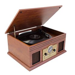 Karcher NO-036 Nostalgie muziekcenter van hout, compact systeem met platenspeler, cd-speler, bluetooth, cassettedeck, USB en radio