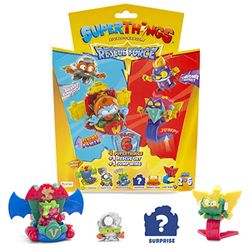 SUPERTHINGS Serie Rescue Force - Pack 2 van 6. Dit pakket bevat 4 SuperThings verzamelfiguren (1 kapitein zilveren verrassing en een SuperThing met chroom-effect) + 1 Rescue Jet en 1 Jump Wing.