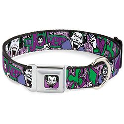 Hondenhalsband, veiligheidsgordelgesp, Joker-gezicht, logo, spade, zwart, wit, paars, 38,1 tot 66 cm, 2,5 cm breed