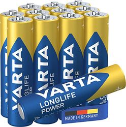 Varta Pilha Longlife Power AAA Micro LR03 (embalagem de 12 unidades), pilha alcalina - "Made in Germany" - Adequado para brinquedos, lanternas, comandos e outros aparelhos que funcionam a pilhas