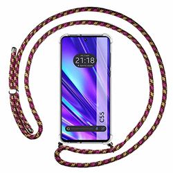 Tumundosmartphone Transparent hängande fodral för Realme C55 med Rosa/Guld Cordon