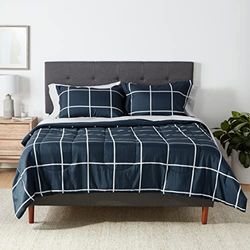 Amazon Basics cama en una bolsa, 7 Unidads, Lleno/Reine, Azul marino, Cuadros Escoceses