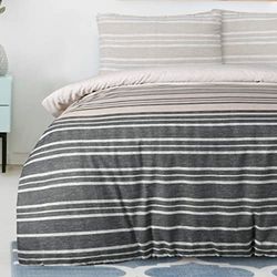Sleepdown Conjunto de capa de edredão com design listrado castanho e textura de algodão muito suave, design listrado na moda, 220 x 230 cm + 2 fronhas correspondentes.