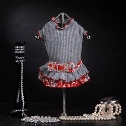 Trilly Tutti Brilli Donatella Vestido de Lana con BALZA diseño Flores y Broche Lazo pedrería Gris S – 1 Producto