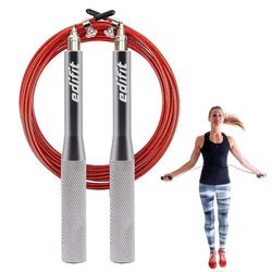 Edifit, Crossfit Springtouw, 3 meter, handvat 165 mm, verstelbaar, voor heren en dames, oefening thuis, fitness, boksen, training (rood en grijs)