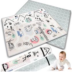 Nukido Alfombrilla de gateo, de doble cara, para gatear, colchón de suelo, habitación de los niños, tapete plegable para gatear, para niños de 0 a 6 meses, color gris, 150 x 180 x 1,5 cm