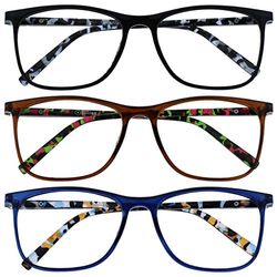 OPULIZE Arc 3 Pacco Grande Occhiali Da Lettura Nero Marrone Blu Fantasia Uomo Donna RRR66-123 +3,50