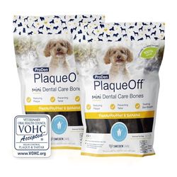 ProDen PlaqueOff 20 Mini Dental Bones for Small and Toy Dogs Tartar, Plaque & Bad Breath Remover, Value Bundle of 2 (Peanut Butter & Banana)