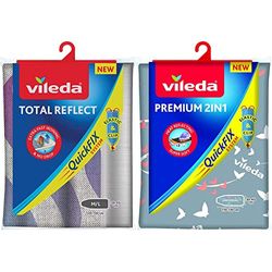 Vileda Total Reflect Telo da Stiro, Copriasse da Stiro Universale, Imbottito, con Elastico, in Tessuto & Premium 2 in 1 Copriasse da Stiro Universale, Termoriflettente, 3 Strati