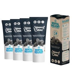 DENTAL DELIGHT Dentifrice Shimmery Shine - avec charbon actif pour faire apparaître des dents saines et belles - Goût Menthe Fraîche - Neutre pour le Climat, Vegan, Zéro Microplastiques - 4 Tubes