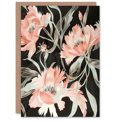 Artery8 Greeting Card Red Wildflowers on Black Design Floral For Her Woman Birthday Card