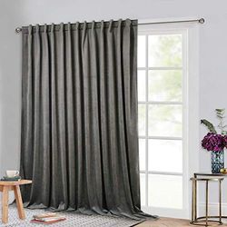 StangH Blackout Patio Door Curtains - Grey Velvet Curtains 108 inches Long, Back Tab Design Thermal Insulated Extra Wide Curtain Panel for Sliding Door/Locker Room, Grey, W100 x L108, 1 Panel