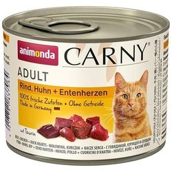 animonda Carny Adult Wet Cat Food - Beef, Chicken + Duck Hearts, 200g (Pack of 6)