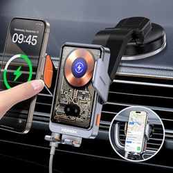 NOHON Telefoonhouder voor auto, inductie: 15 W, inductielader voor auto, met ventilatieclip, Qi draadloze oplader voor auto, 360 graden draaibaar, compatibel met iPhone/Samsung/Xiaomi/Oppo/Huawei