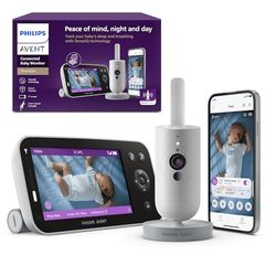 Philips Avent Premium Connected Baby Monitor, il monitor più avanzato di sempre di Avent, controllo di sonno e respirazione con IA, HD, app, SCD973/26