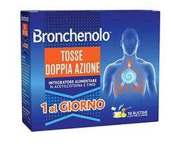 Bronchenolo Tosse Doppia Azione, Integratore Alimentare, per Tosse Secca e Grassa, Efficace per 24 Ore, Gusto Miele e Limone, 10 Bustine