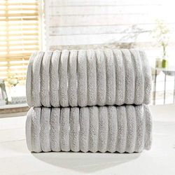 Rapport, Argento Set di 2 Asciugamani a Coste, 100% Cotone, 2 x Bath Sheet-90 x 140cms