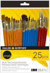 Daler-Rowney Simply, Pincel de Multi-Técnica, Surtido de Pelo sintético, Mango Corto, Múltiples tamaños, Surtido de 25 Pinceles