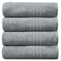 GC GAVENO CAVAILIA Luxury Pack Of 4 Bath Sheets, 100% Egyptian Cotton Towels, 450 GSM Quick Dry Towel, Silver/Grey, 80X140