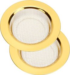 Raings 2 stuks gootsteenzeefjes van roestvrij staal, verbeterde anti-verstopping mesh gootsteenafvoermand, zeven voor gootsteenafvoer, voedselvanger met grote brede rand 11,4 cm diameter (goud)