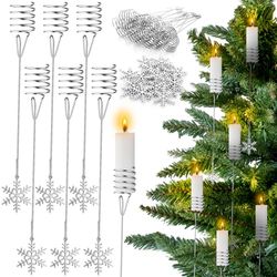 20 Pcs Silver Christmas Tree Candle Holders With Snowflake Ornaments - Metal Balance Candlestick for Xmas Indoor Outdoor Party Decoration
