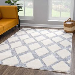 carpet city Scandi, tappeto a pelo lungo, 120 x 170 cm, stile rustico, colore crema, grigio, alto effetto 3D, soffice, per soggiorno, camera da letto, a pelo lungo