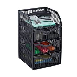 Relaxdays Desk Organizer, Metal Mesh Storage Box, File Sorter, HWD 21 x 12.5 x 13 cm, Black