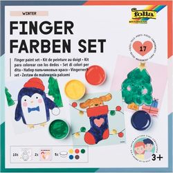 folia 48212-Juego Invierno, Juego Creativo con 5 x 30 ml de Pintura de Dedos Brillante, 10 Pintar con Motivos invernales y 2 Plantillas para Mezclar, Multicolor, Set (MAX Bringmann 48212)