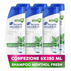 Head & Shoulders Shampoo Antiforfora Menthol Fresh 6X250ml Uso Quotidiano. Fino al 100% Protezione dalla Forfora. Clinicamente Testato. Tutti i Tipi di Cute e Capelli. Sensazione di Freschezza