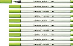 Premium Fibre-Tip Pen with Brush Tip - STABILO Pen 68 brush - Pack of 10 - Leaf Green