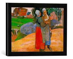 Ingelijste foto van Paul Gauguin "Paysannes bretonnes", kunstdruk in hoogwaardige handgemaakte fotolijst, 40x30 cm, zwart mat
