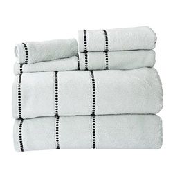 Lavish Home - Juego de Toallas de algodón de Lujo, Secado rápido, Cero torsión y Suave, Juego de 6 Piezas con 2 Toallas de baño, 2 Toallas de Mano y 2 paños (Espuma de mar/Negro), 12 x 12 Pulgadas