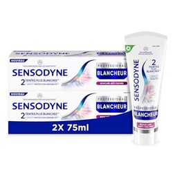Sensodyne Professional Whitener, scudo anti-macchia, dentifricio sbiancante clinicamente provato per denti sensibili, menta, confezione da 2 x 75 ml