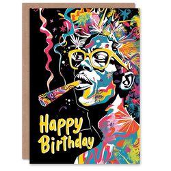 Artery8 Birthday Card Trippy Psychedelic Hippie Joint Portrait For Him Man Male Dad Brother Son Papa Grandad Greeting Card