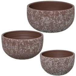DRW Set di 3 vasi in ceramica in verde marrone 20 x 20 x 11,5 cm