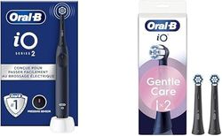 Oral-B Pack Brosse A Dents Electrique iO2 et Brossettes Gentle Care, ORIGINALES, Manche Oral B Noir avec Embout Rond Et 3 Modes De Nettoyage, 2 Têtes Noires, Brossage Plus Doux Et Soin Des Gencives