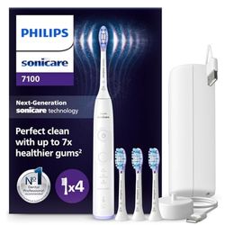 Philips Sonicare 7100 - Brosse à dents électrique avec 4 modes de brossage et 3 niveaux d'intensité, Alerte de pression, EasyStart, SmarTimer, Blanc, modèle HX7420/08 [Nouvelle technologie]