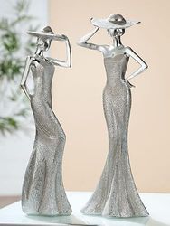 Verpakking van 2 figuren, dames, synthetische hars, zilverkleurig, PU 2, 2 assortiment, L. 10 cm, W. 9 cm, H. 30 cm