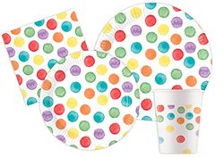 Ciao-Kit Table Fête Multiwatercolor Dots Party 8 personnes (44 pcs: assiettes, gobelets, serviettes) en papier FSC Vaisselle, AZ116, Multicolor