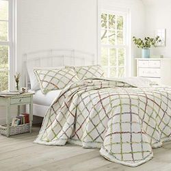 Laura Ashley Home | Ruffle Garden Collection | Quilt-100% katoen, ultra zacht beddengoed voor alle seizoenen, omkeerbare stijlvolle overtrek, volledig/koningin, crème
