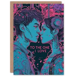 Artery8 Valentines Day Greeting Card One I Love Cyber Punk Sci-Fi Neon For Him Husband Partner