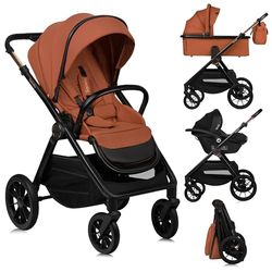 LIONELO LAYLA 3-in-1 combi-kinderwagen, kinderwagen, 0-48 maanden tot 22 kg, babykuip tot 9 kg, autostoeltje tot 13 kg, AiryDots, 360° draaibare PU-wielen, volledige vering, XXL afdekking buggy