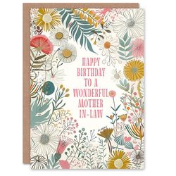 Artery8 Mother In Law Happy Birthday Card Modern Floral Wildflower Boho Elegant Botanical For Her Greeting Card