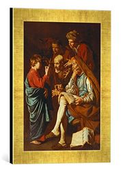 Ingelijste foto van Matthias Stomer "De 12-jarige Jezus onder de beletteringen", kunstdruk in hoogwaardige handgemaakte fotolijst, 30x40 cm, Gold Raya