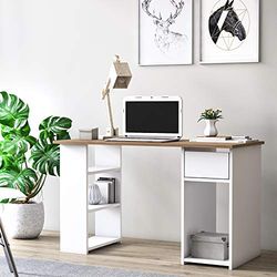 Dmora Bureau avec étagères et tiroir, 120 x 54,8 x 73 cm, coloris blanc et noyer