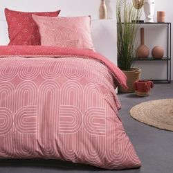 TODAY Sunshine bomull rundat geometriskt tryck dubbelt sängkläder set - rosa - 220 x 240 cm